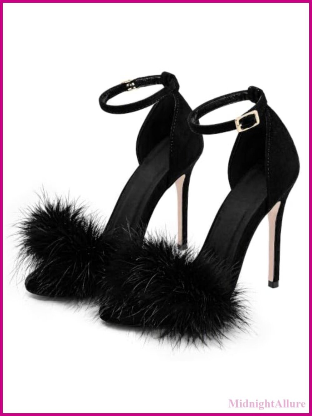 Women's Sexy Fluffy Faux Suede Feather Open Toe Stiletto Heeled Sandals